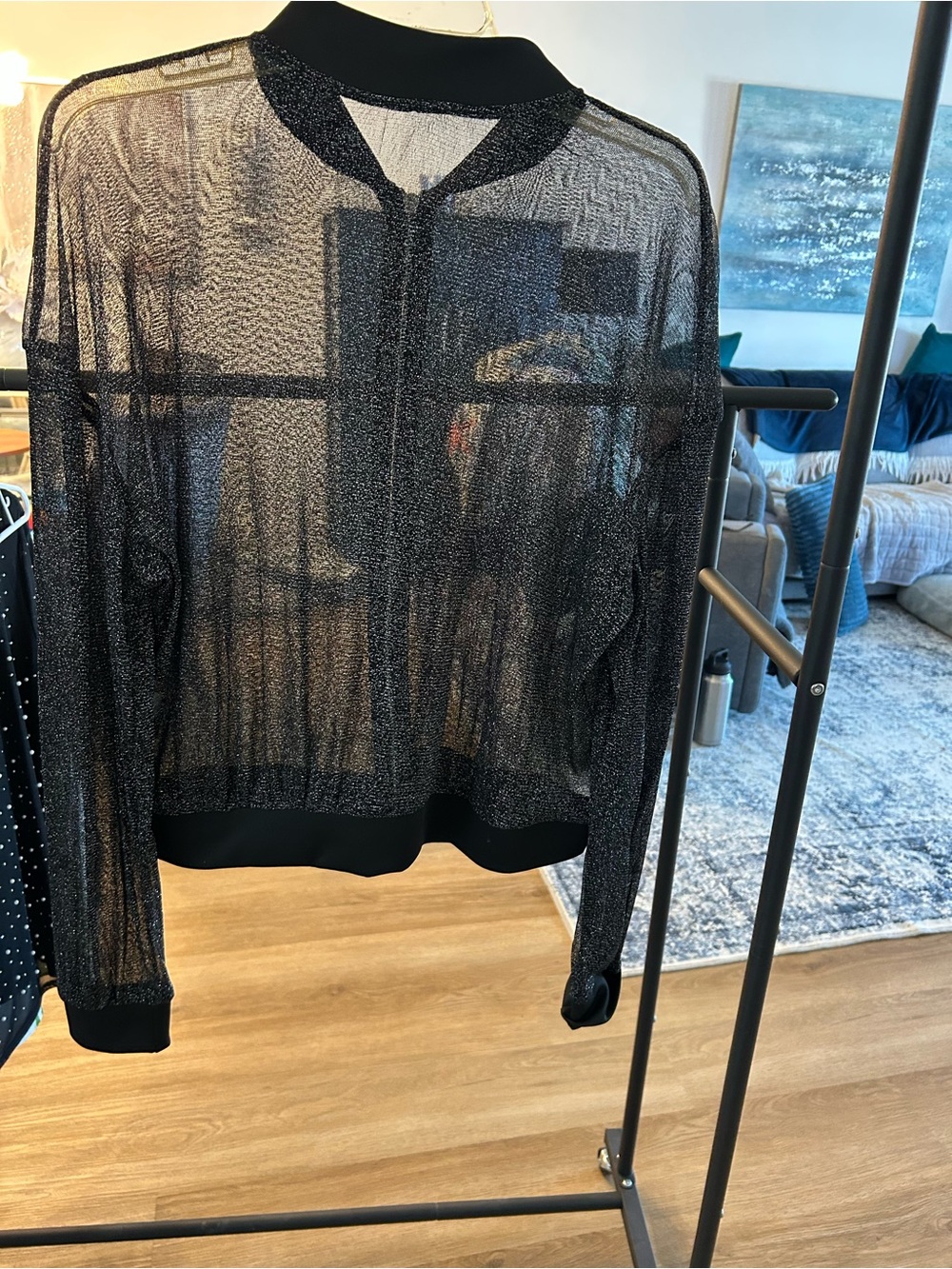 SHEIN Black Sheer Metallic Bomber Jacket